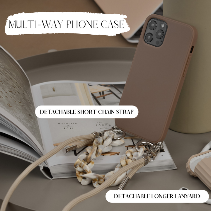 Lanyard & Chain Phone Case - Brown