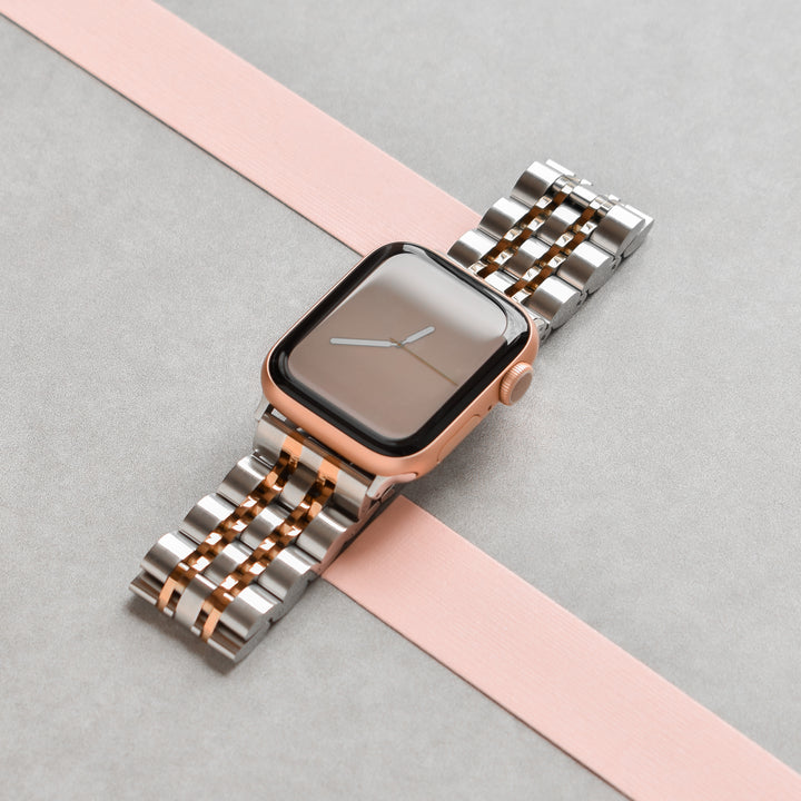 Stainless Steel Apple Watch Strap - Silver & Rose Gold