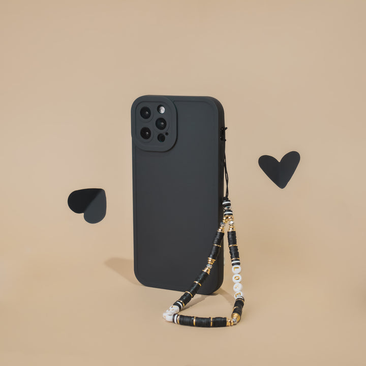 Beaded Phone Strap - Black & Gold Love