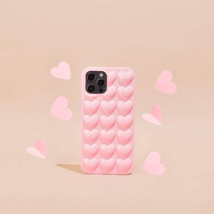 pink cute 3d heart phone case