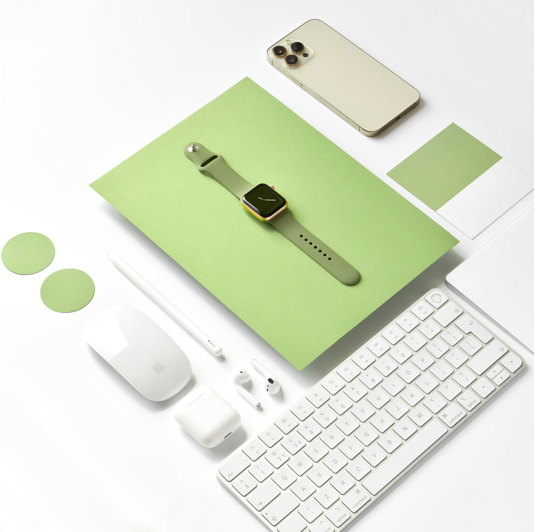 olive-green-apple-watch-strap-surrounded-by-apple-technology