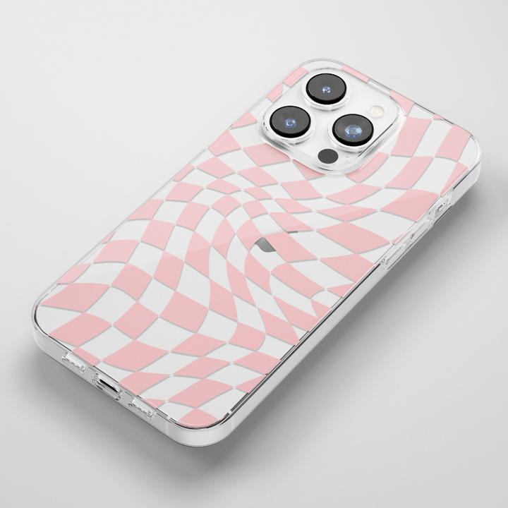 Clear Phone Case - Pink Wavy Checkerboard