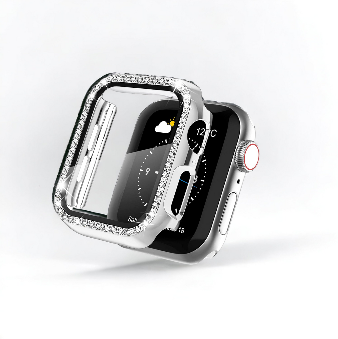 2-in-1 Apple Watch Case & Built-In Screen Protector  - Silver Diamante
